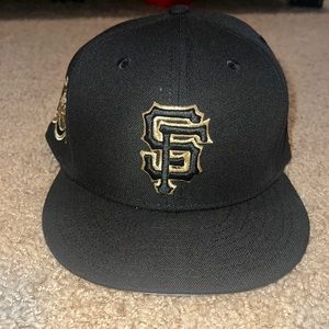 SF Giants Black/Gold New Era Fitted Hat Size 7 and 3/4